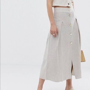 Asos design linen midi skirt w/ metal buttons